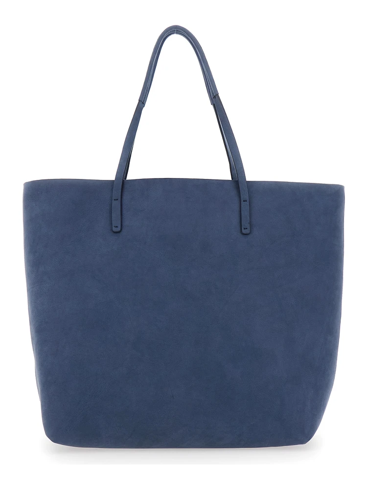 Studio Blue Tote Bag with Embossed Logo Lettering on the Front in Leather Woman alternative