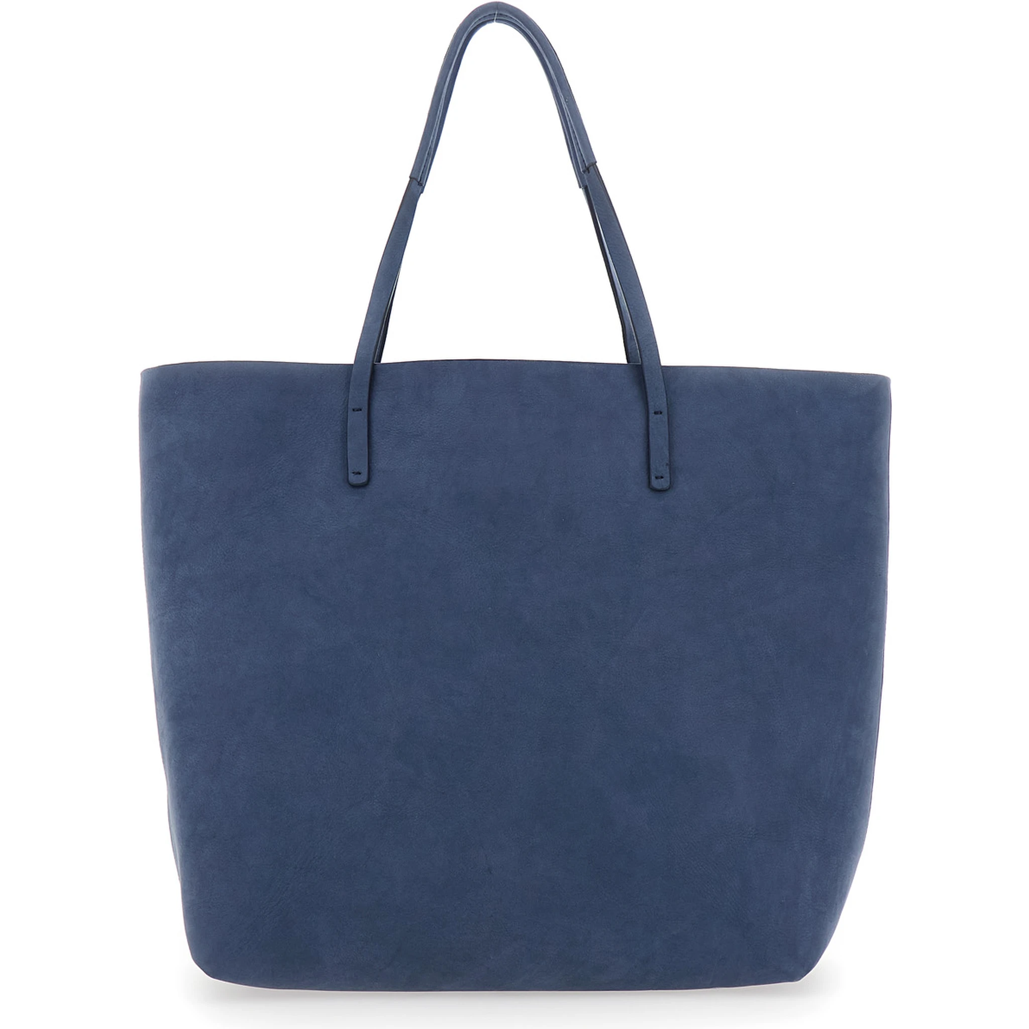 Studio Blue Tote Bag with Embossed Logo Lettering on the Front in Leather Woman