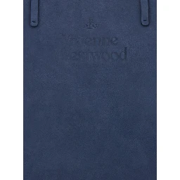 Studio Blue Tote Bag with Embossed Logo Lettering on the Front in Leather Woman
