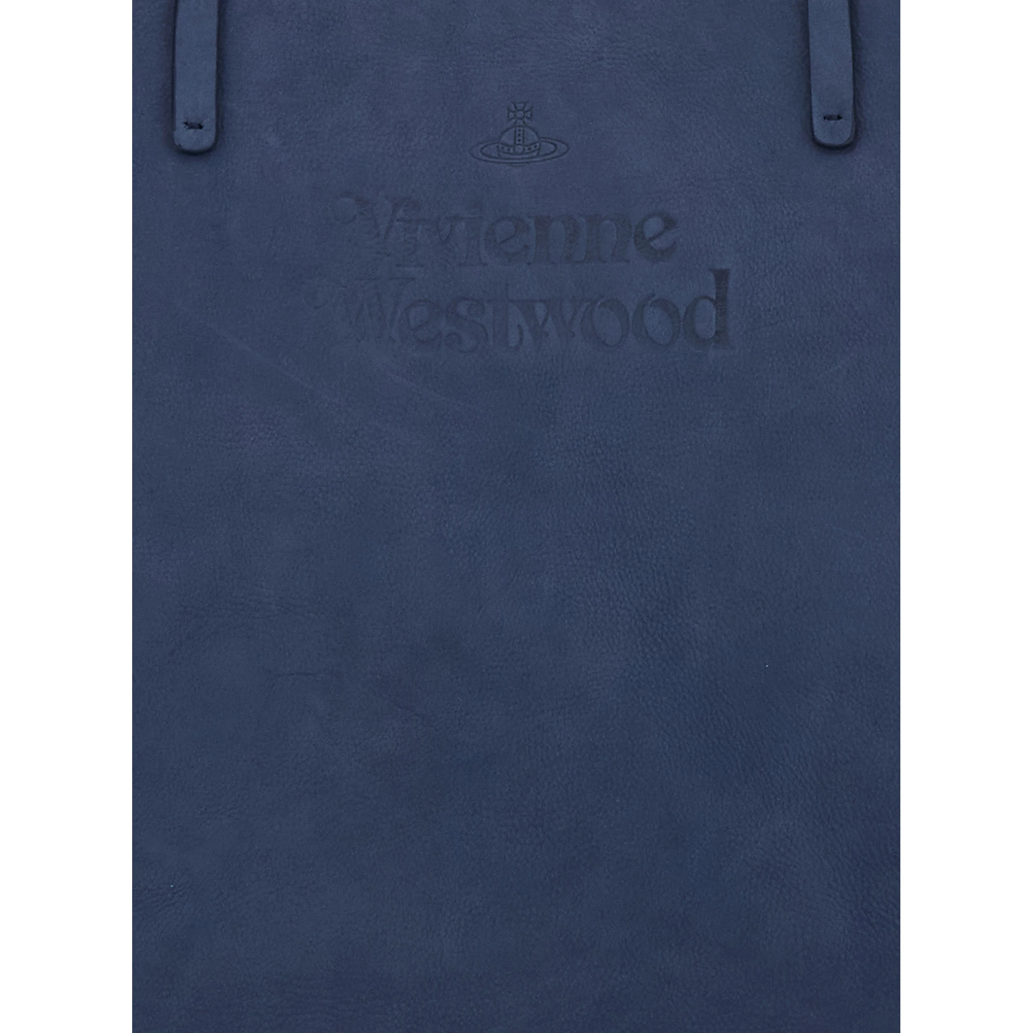 Studio Blue Tote Bag with Embossed Logo Lettering on the Front in Leather Woman