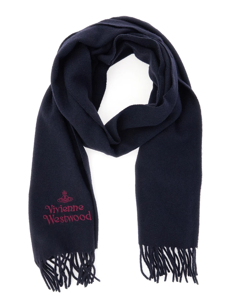 Blue Scarf with Fringed Hem and Orb Embroidery on the Front in Wool Unisex alternative