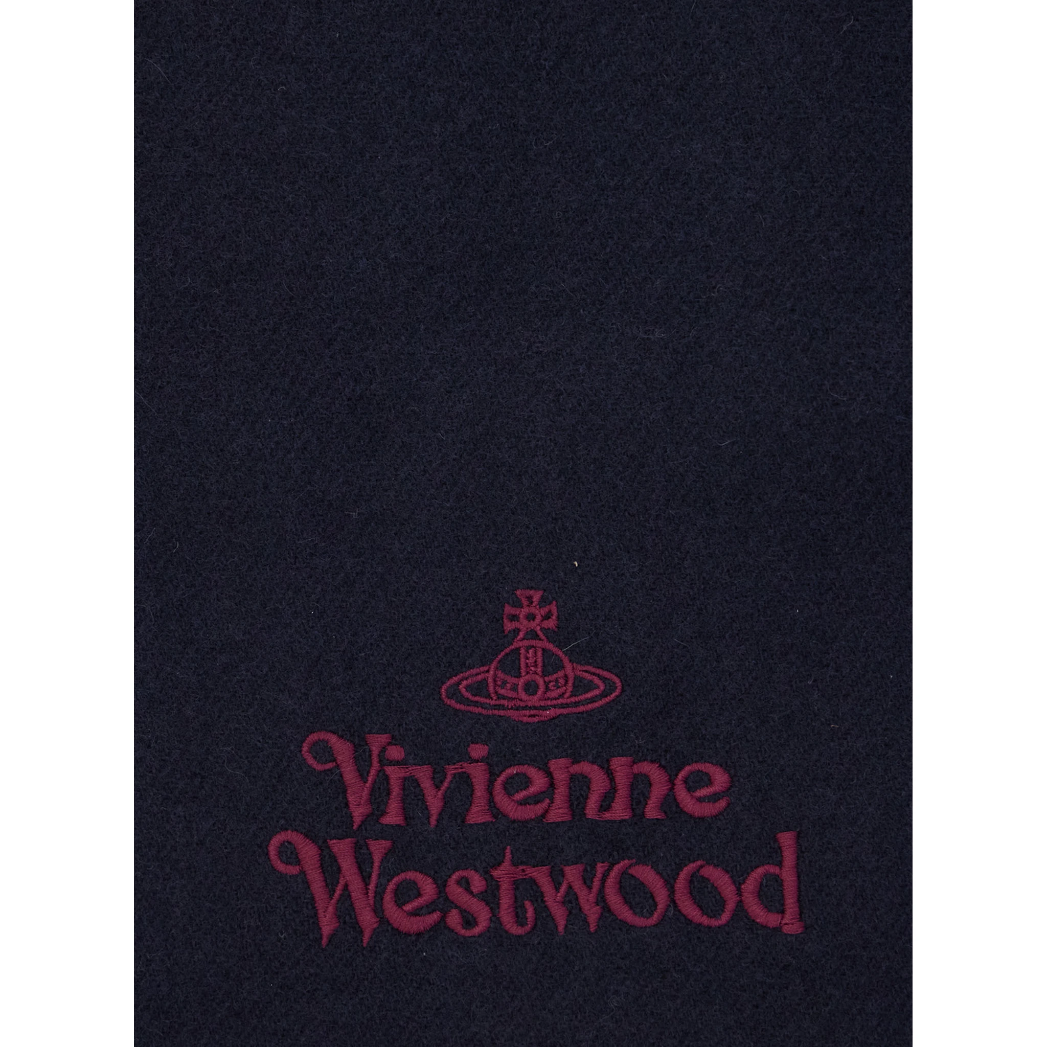 Blue Scarf with Fringed Hem and Orb Embroidery on the Front in Wool Unisex