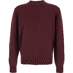 Bordeaux Crew Neck Sweater with Dropped Shoulder in Wool Blend Man