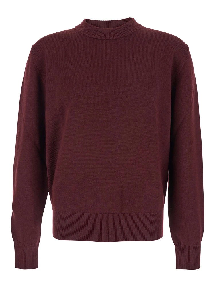 Bordeaux Crew Neck Sweater with Dropped Shoulder in Wool Blend Man