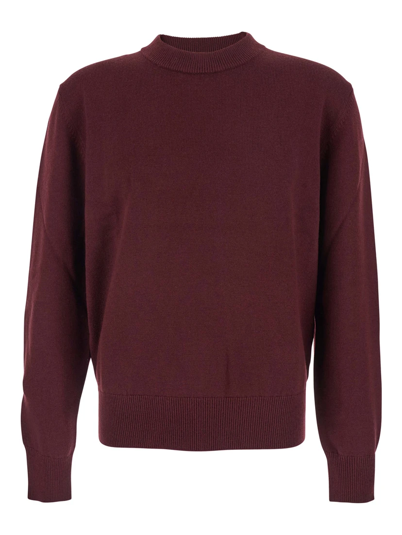 Bordeaux Crew Neck Sweater with Dropped Shoulder in Wool Blend Man
