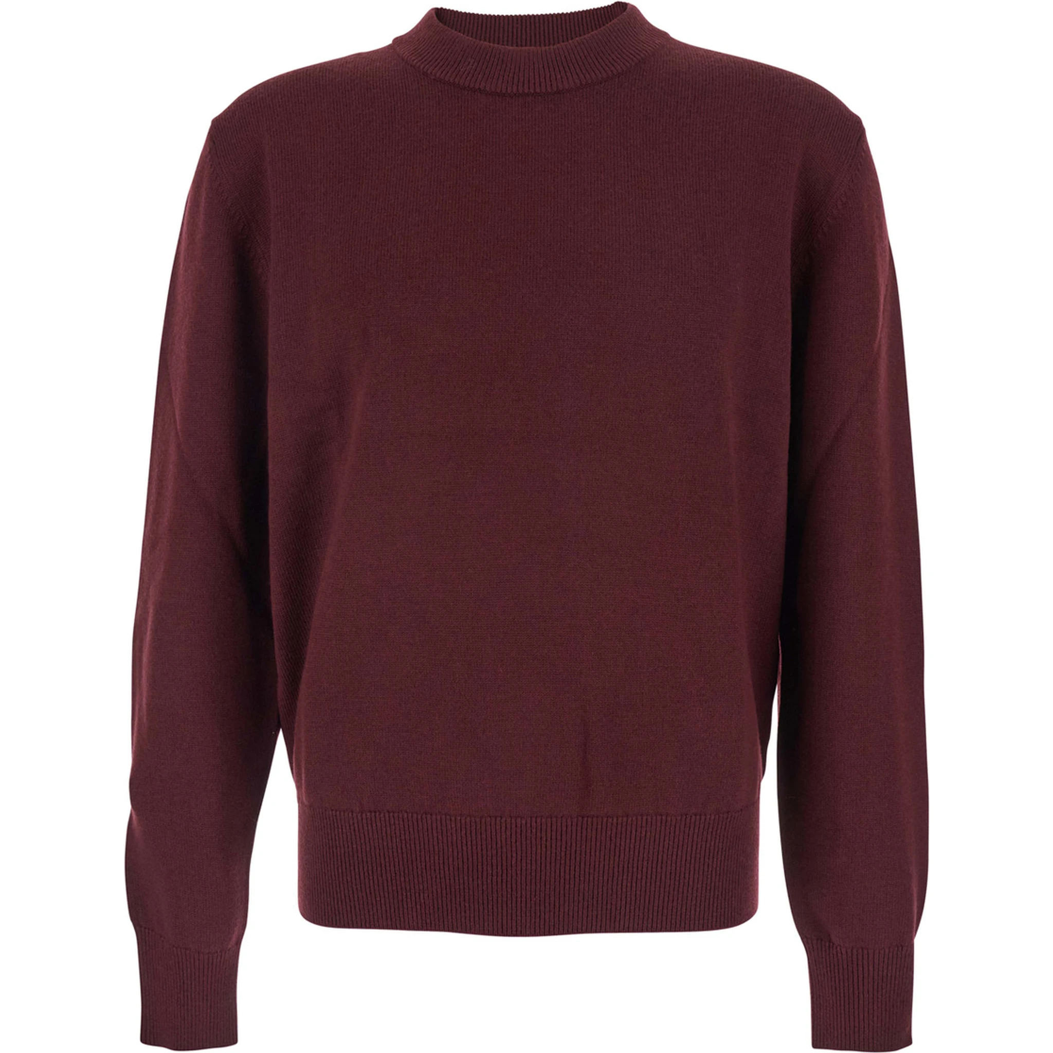 Bordeaux Crew Neck Sweater with Dropped Shoulder in Wool Blend Man
