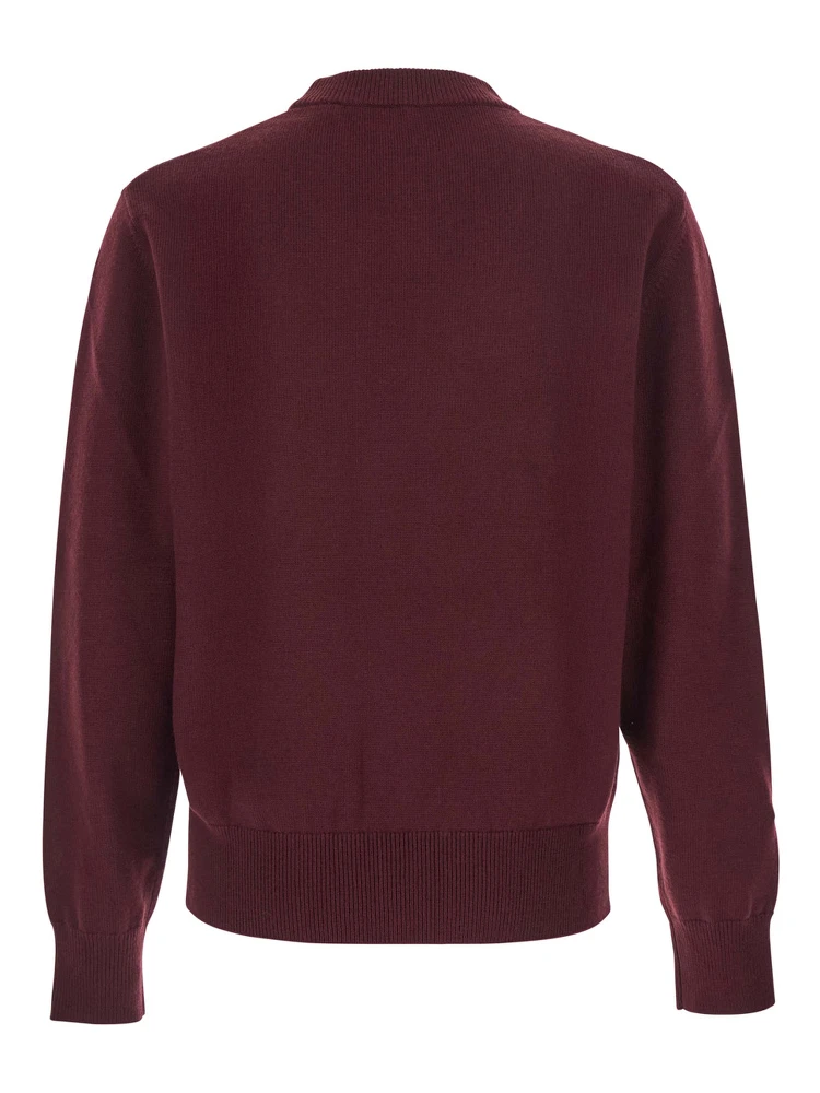 Bordeaux Crew Neck Sweater with Dropped Shoulder in Wool Blend Man alternative