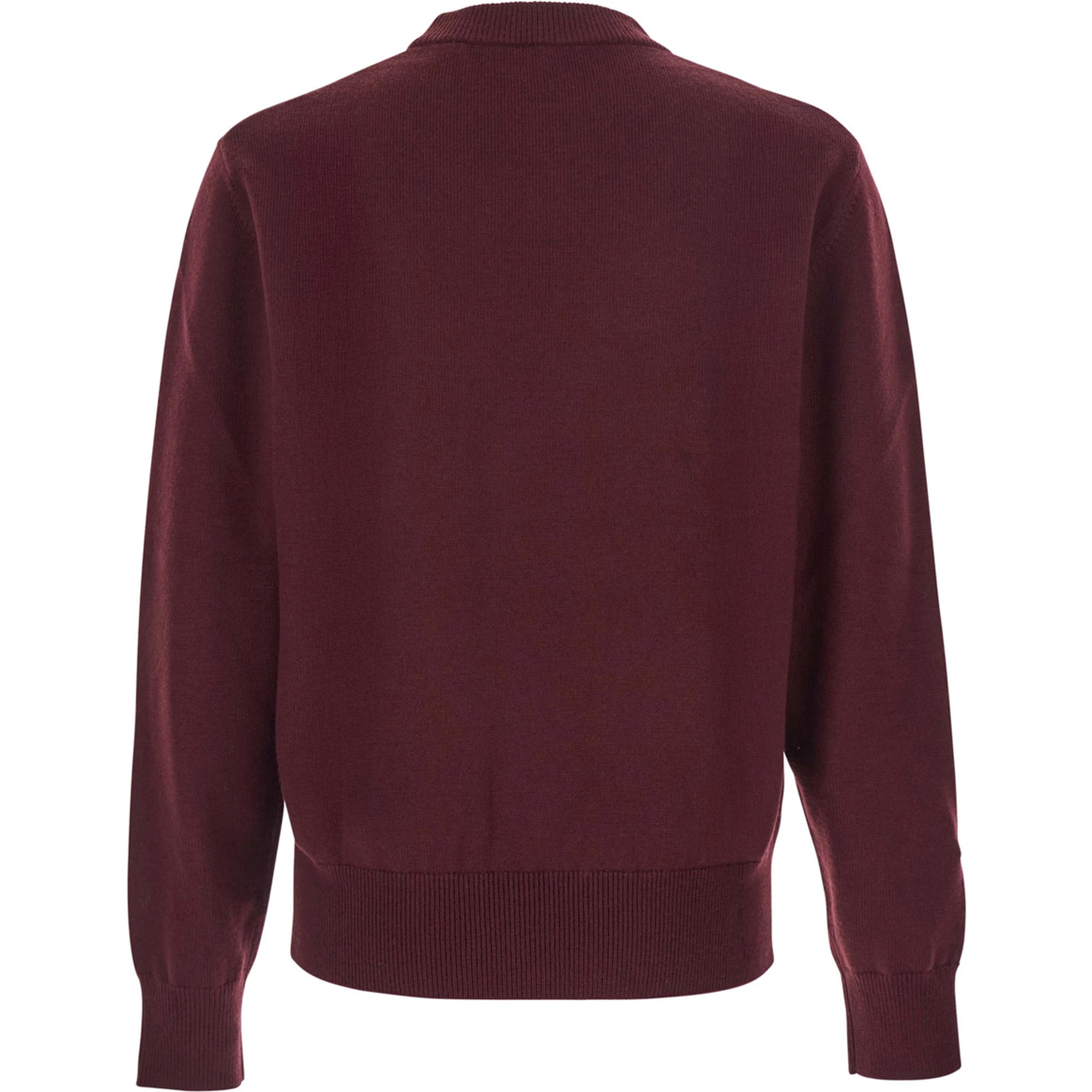 Bordeaux Crew Neck Sweater with Dropped Shoulder in Wool Blend Man