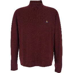 Bordeaux Turtleneck Sweater with Orb Logo Embroidered on the Front in Wool Blend Man
