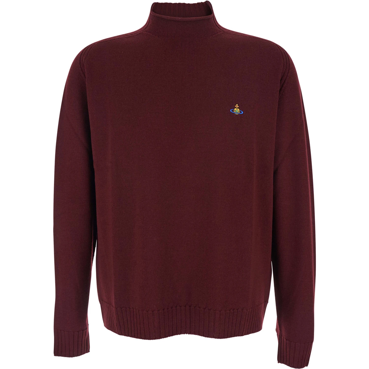 Bordeaux Turtleneck Sweater with Orb Logo Embroidered on the Front in Wool Blend Man