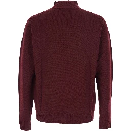 Bordeaux Turtleneck Sweater with Orb Logo Embroidered on the Front in Wool Blend Man