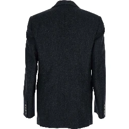 Grey Double-Breasted Jacket with Wide Peak Lapels in Wool Man