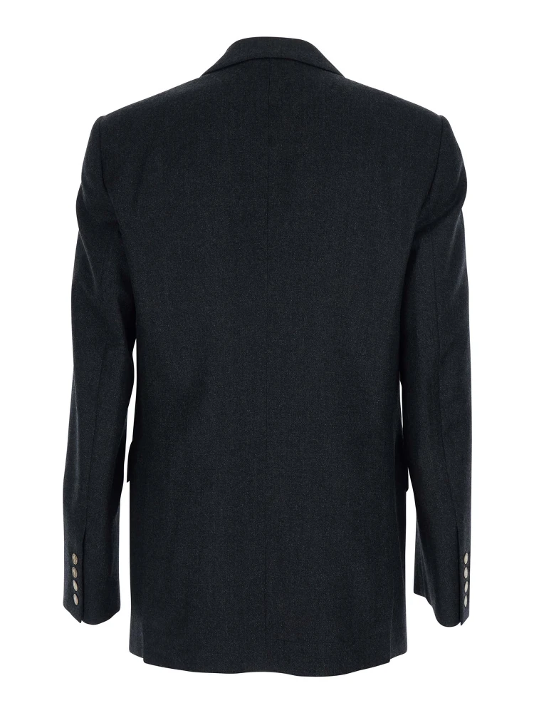 Grey Double-Breasted Jacket with Wide Peak Lapels in Wool Man alternative