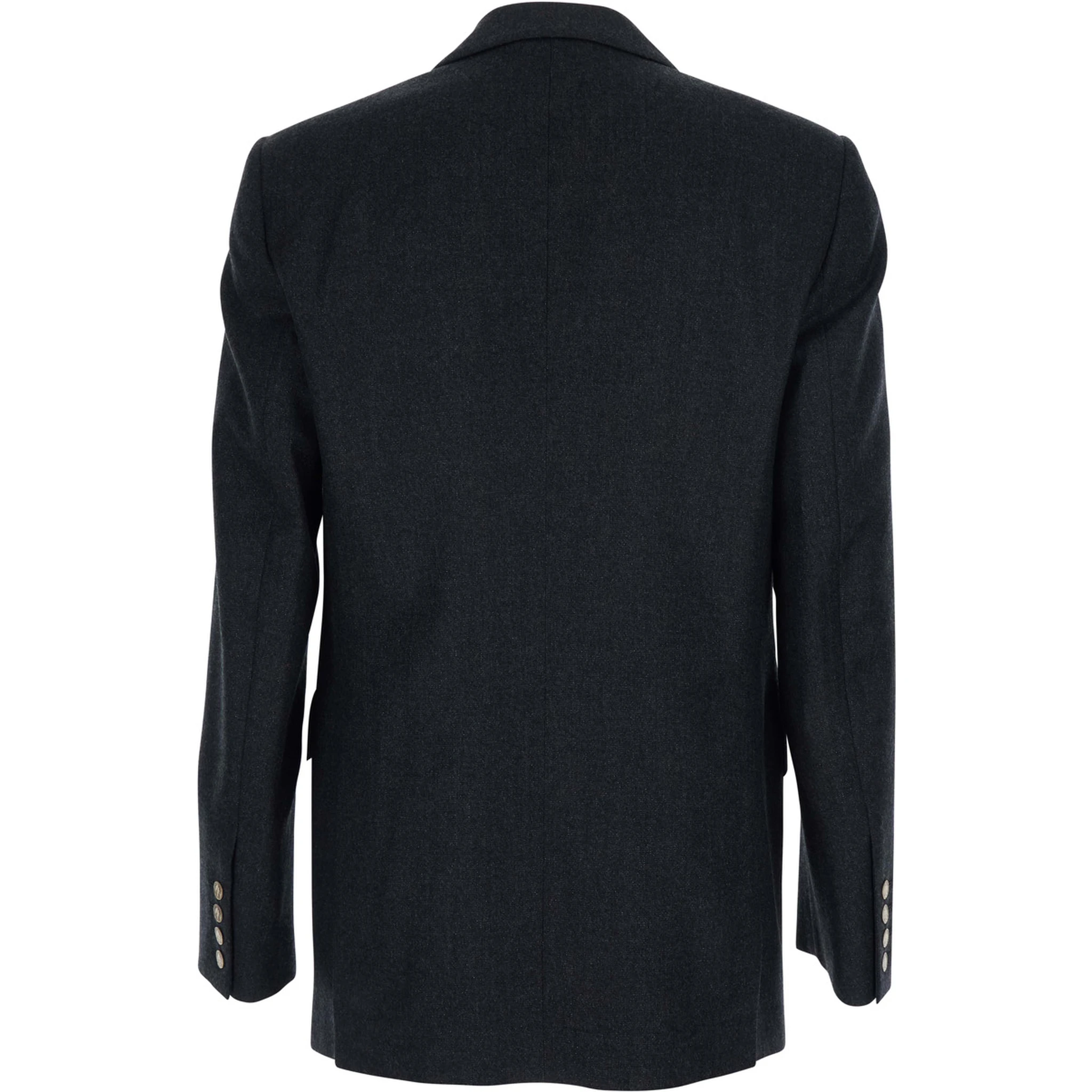 Grey Double-Breasted Jacket with Wide Peak Lapels in Wool Man