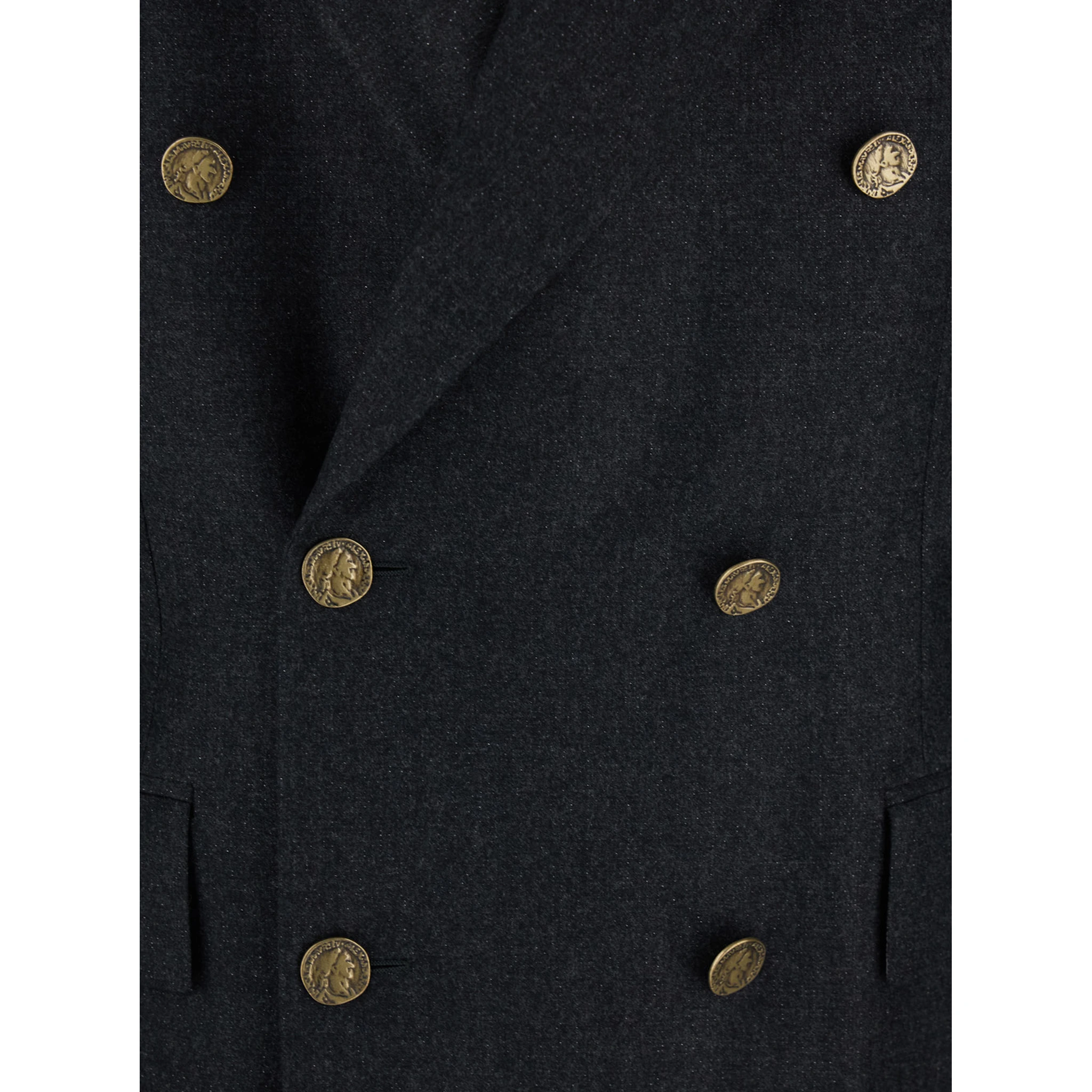 Grey Double-Breasted Jacket with Wide Peak Lapels in Wool Man