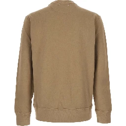 Beige Crewneck Sweatshirt with Maxi Print on the Front in Cotton Man