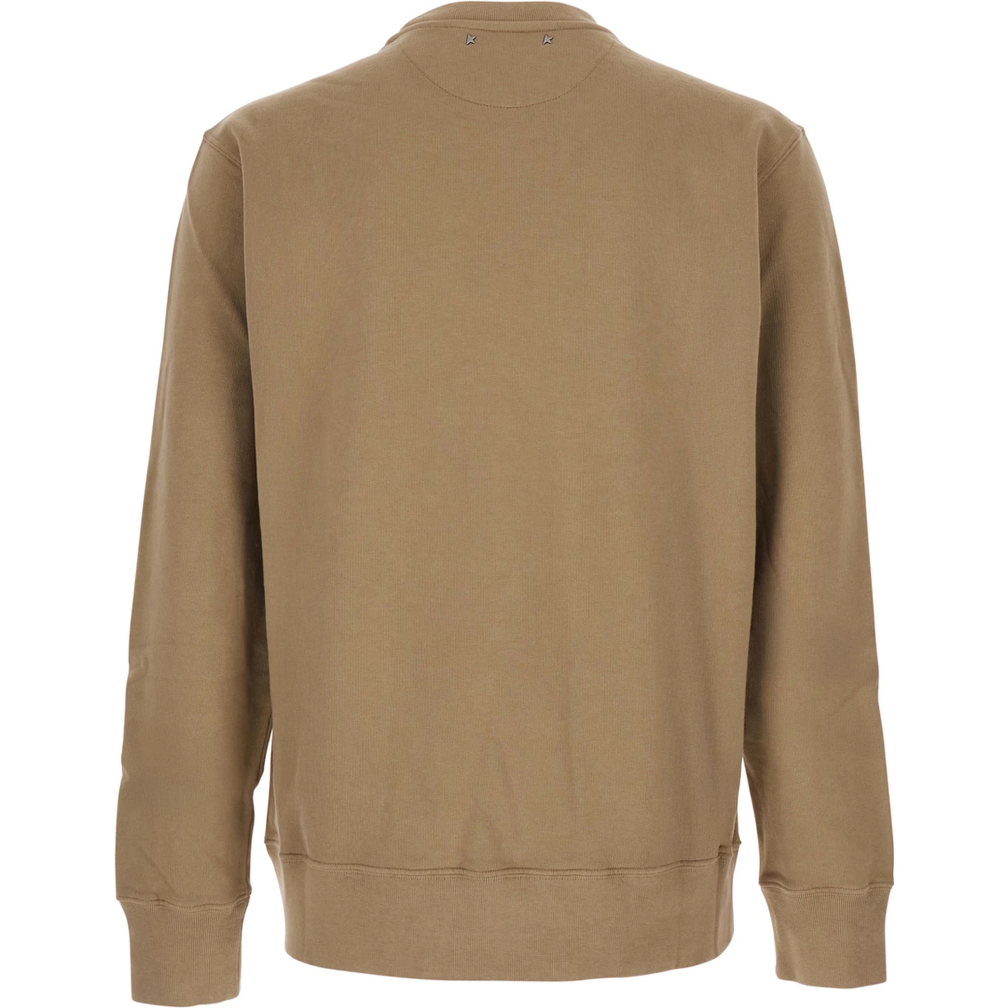 Beige Crewneck Sweatshirt with Maxi Print on the Front in Cotton Man