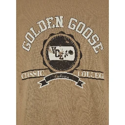 Beige Crewneck Sweatshirt with Maxi Print on the Front in Cotton Man