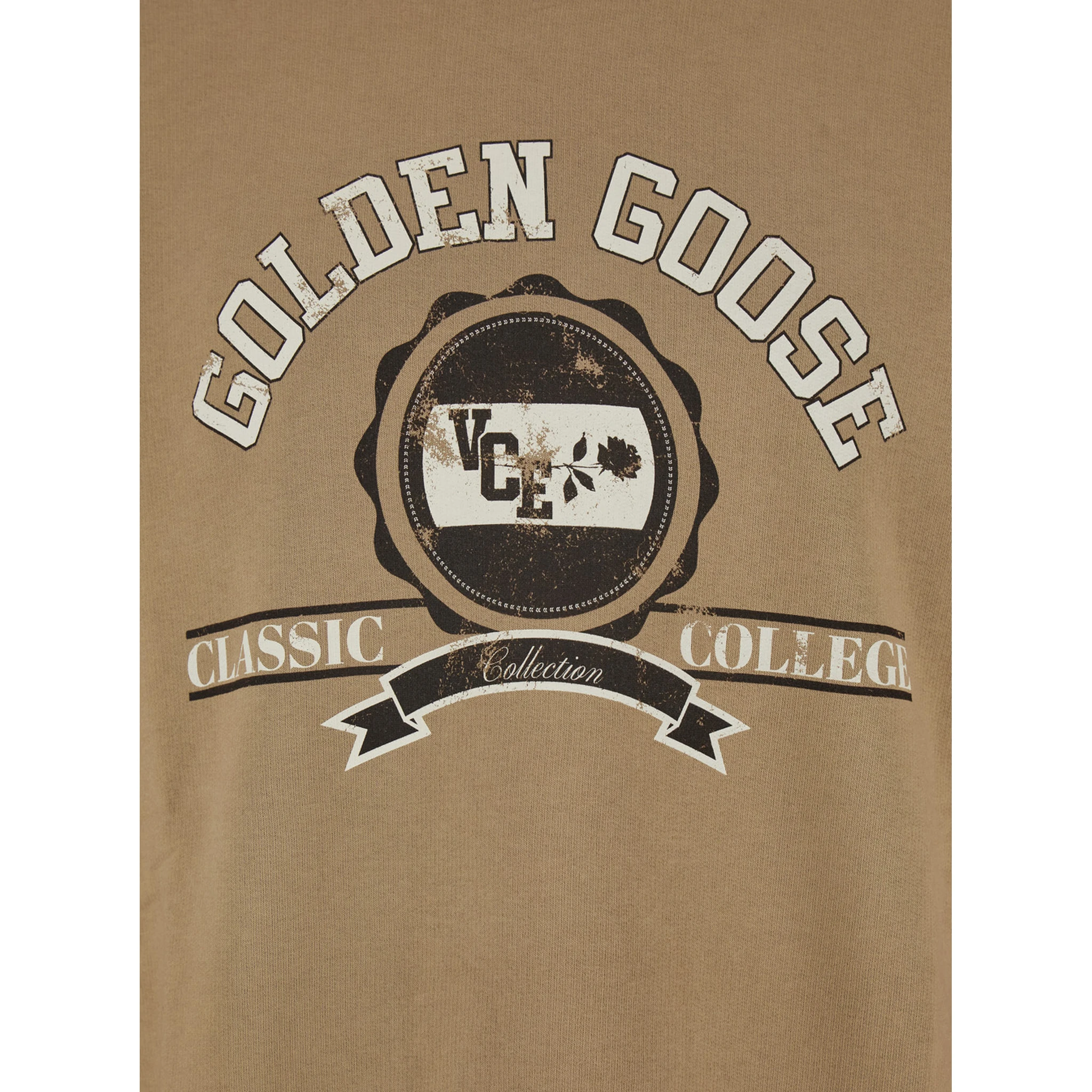 Beige Crewneck Sweatshirt with Maxi Print on the Front in Cotton Man