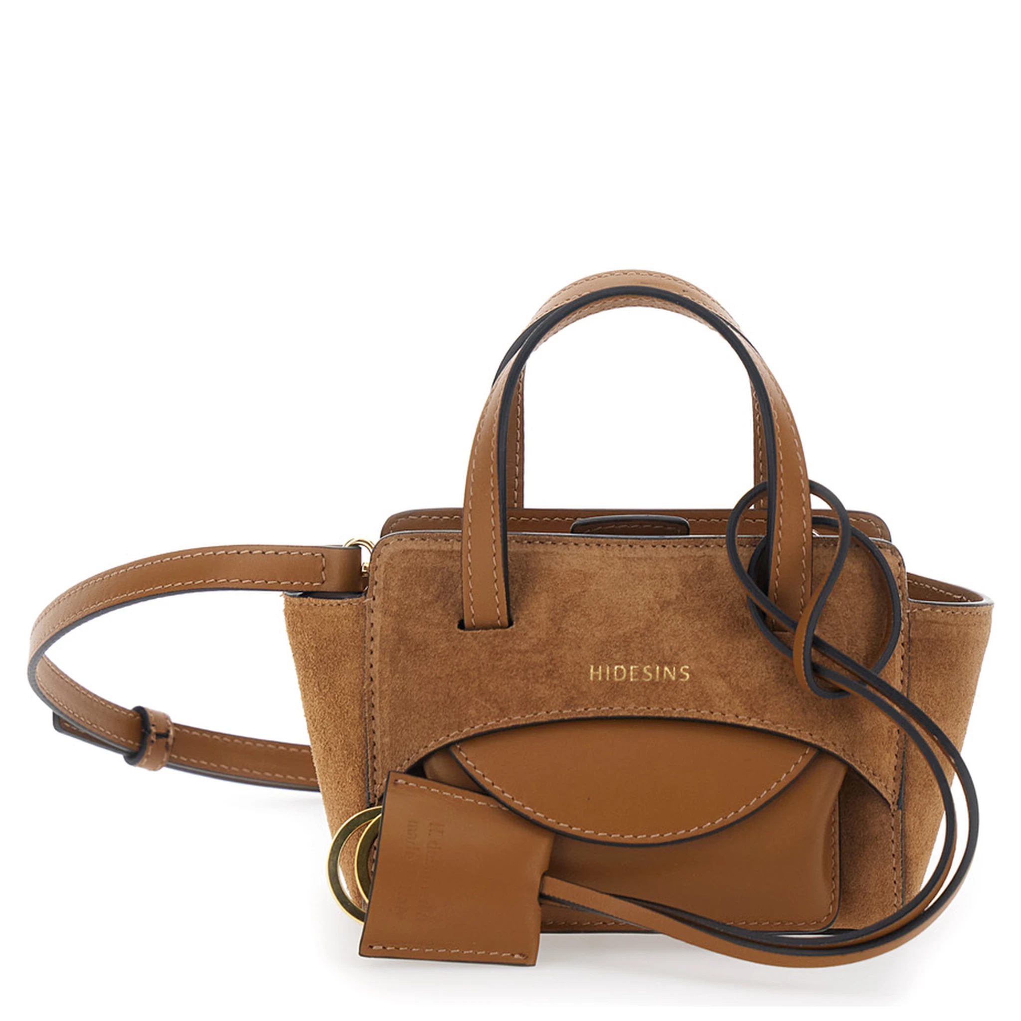 Flap XS Brown Handbag with Adjustable and Removable Shoulder Strap and Logo Lettering on the Front in Suede Woman