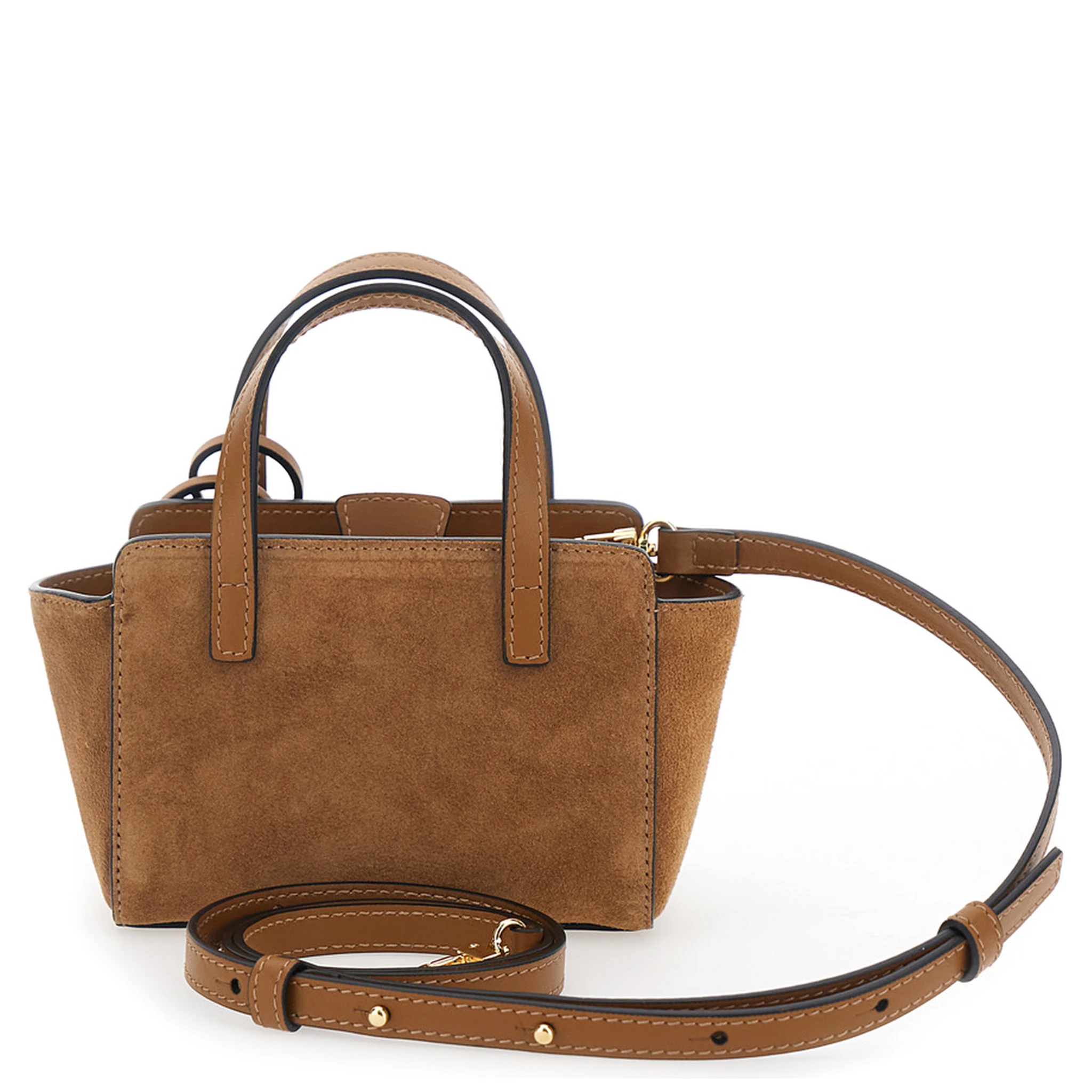 Flap XS Brown Handbag with Adjustable and Removable Shoulder Strap and Logo Lettering on the Front in Suede Woman