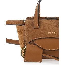 Flap XS Brown Handbag with Adjustable and Removable Shoulder Strap and Logo Lettering on the Front in Suede Woman