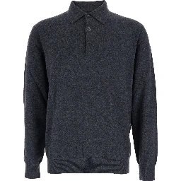 Grey Sweater with Polo Shirt Style Collar and Long Sleeves in Wool Blend Man