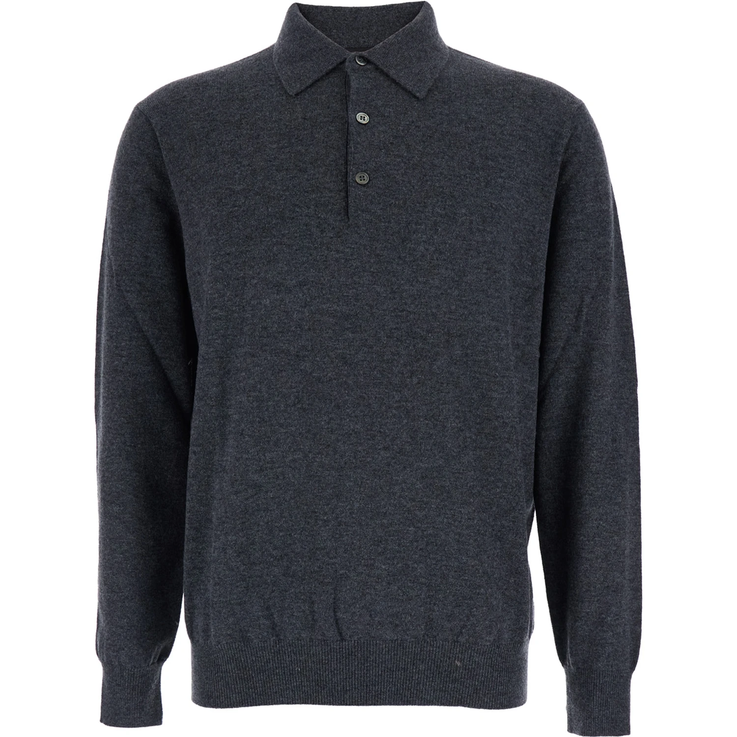 Grey Sweater with Polo Shirt Style Collar and Long Sleeves in Wool Blend Man