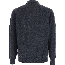 Grey Sweater with Polo Shirt Style Collar and Long Sleeves in Wool Blend Man