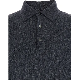 Grey Sweater with Polo Shirt Style Collar and Long Sleeves in Wool Blend Man