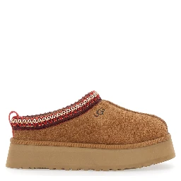 ‘Tasman’ Beige Plaited Hem Mules in Suede Woman