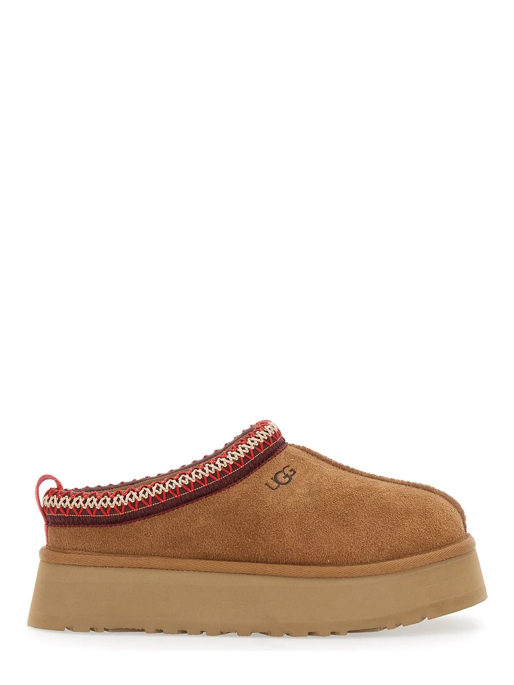 ‘Tasman’ Beige Plaited Hem Mules in Suede Woman