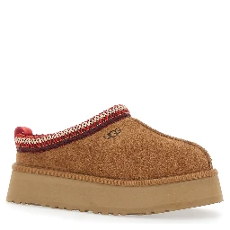 ‘Tasman’ Beige Plaited Hem Mules in Suede Woman