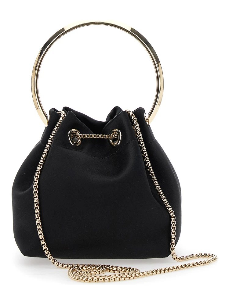 Bon Bon Black Handbag with Metal Bracelet Handle and Chain-Link Shoulder Strap in Leather Woman alternative