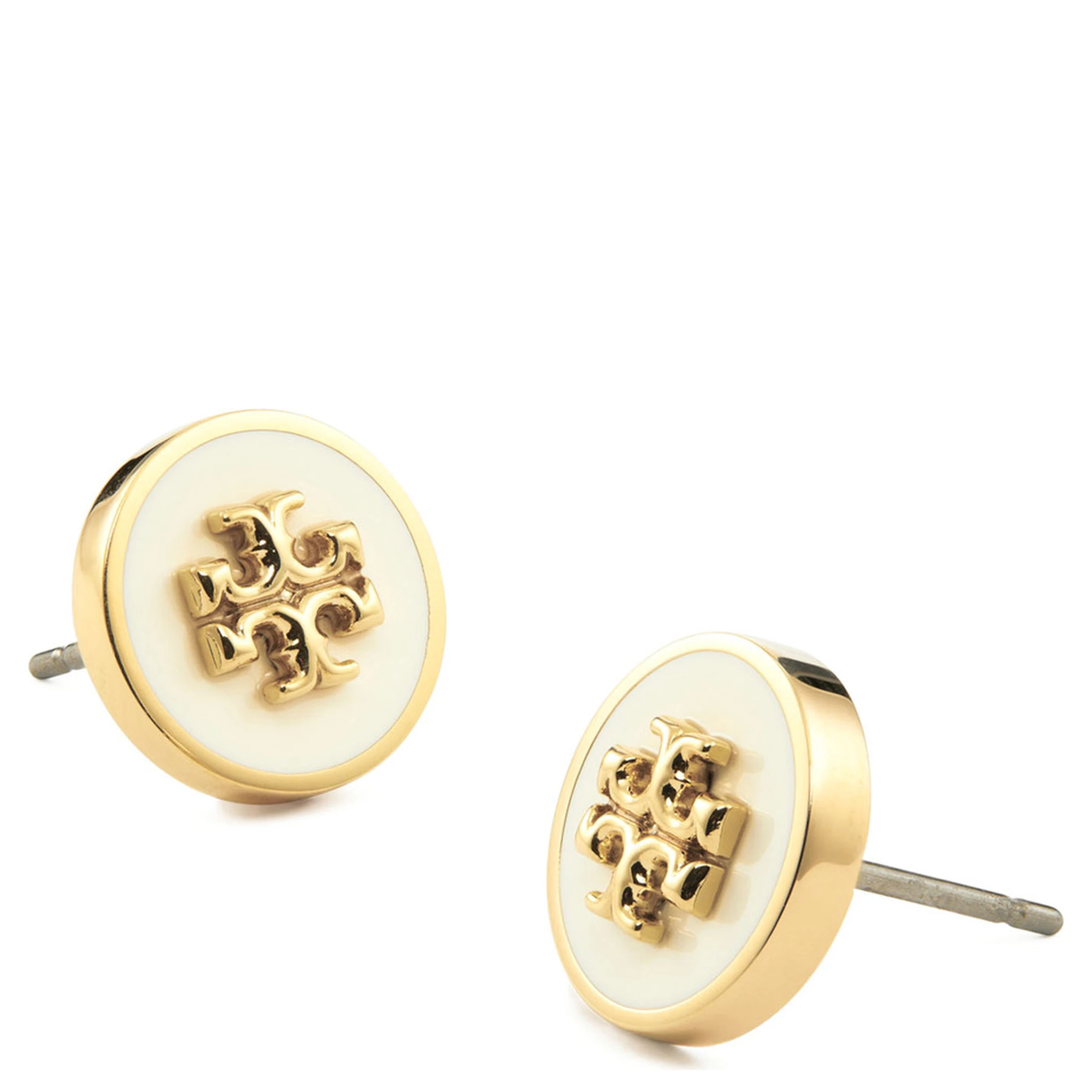 Metallic Earings with Circular Shape and Double T Motif in Brass Blend Woman