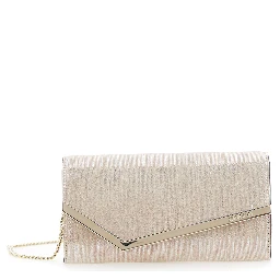 Emmie Metallic Clutch with Chain-Link Shoulder Strap and Embossed Logo Lettering on the Front in Leather Woman