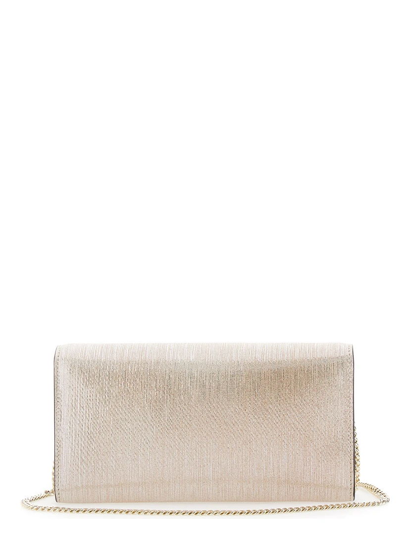 Emmie Metallic Clutch with Chain-Link Shoulder Strap and Embossed Logo Lettering on the Front in Leather Woman