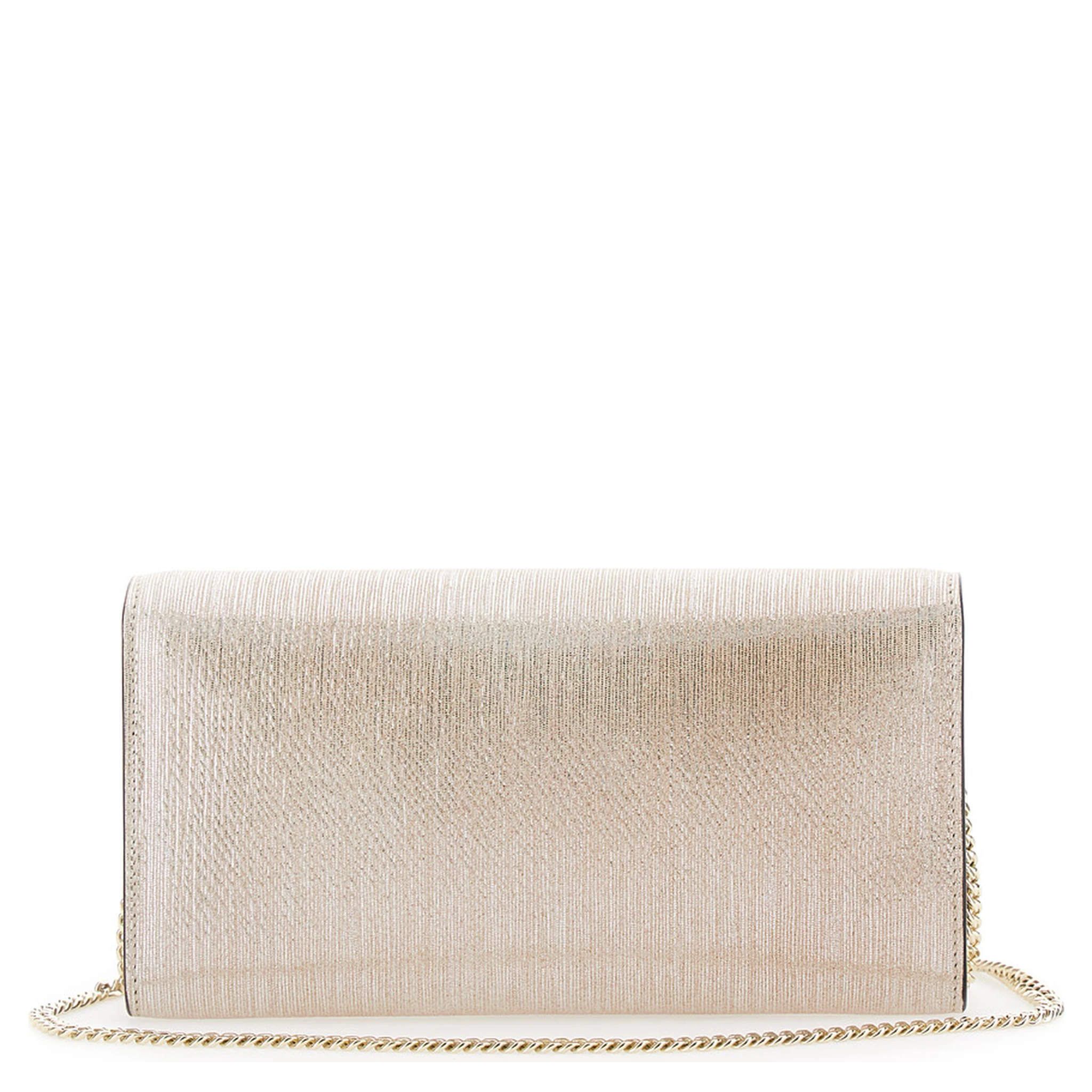 Emmie Metallic Clutch with Chain-Link Shoulder Strap and Embossed Logo Lettering on the Front in Leather Woman