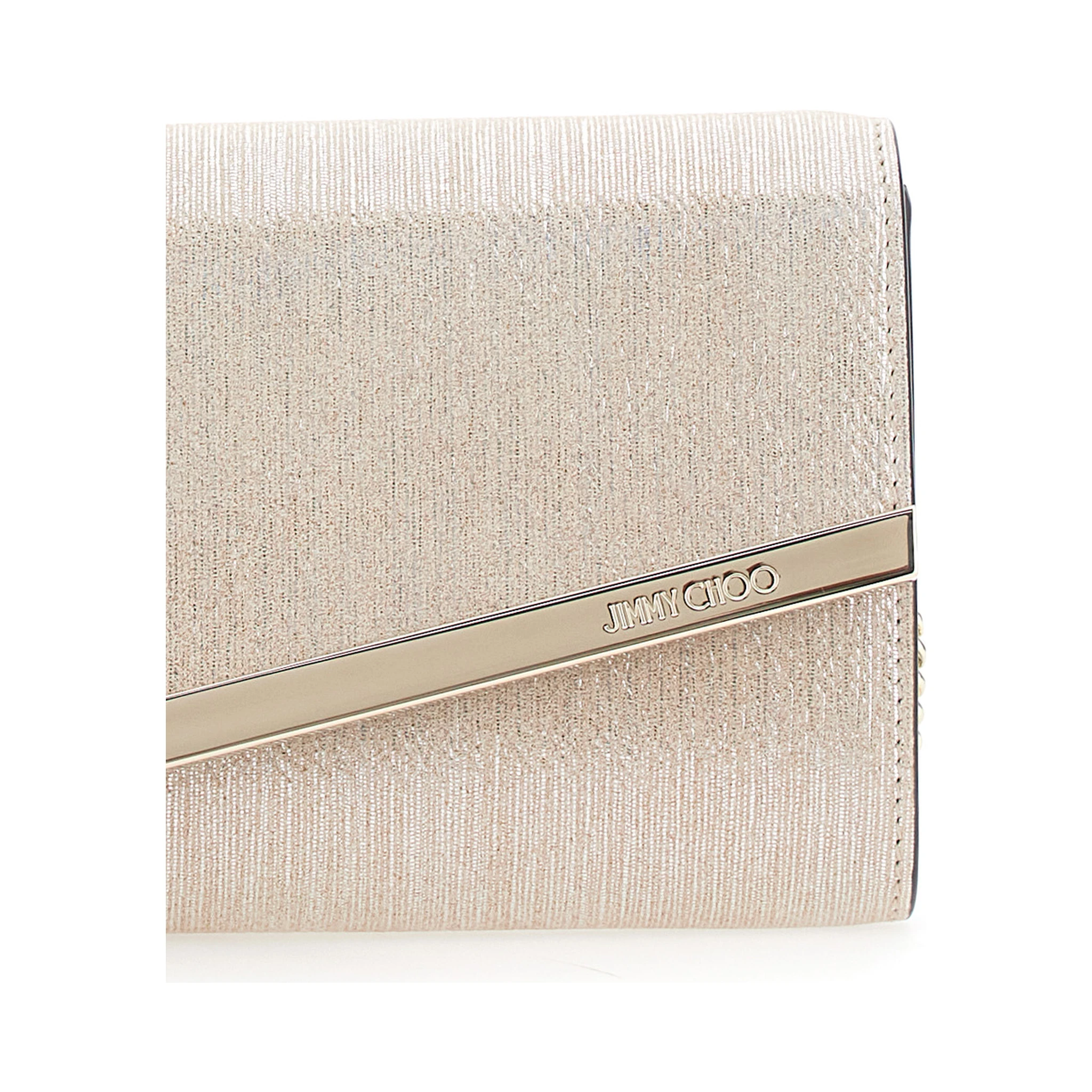Emmie Metallic Clutch with Chain-Link Shoulder Strap and Embossed Logo Lettering on the Front in Leather Woman