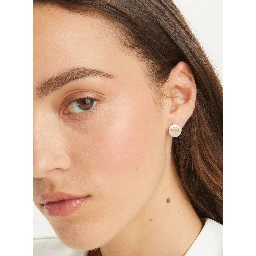 Kira Metallic Stud Earings with Peal and Double T Motif in Brass Woman