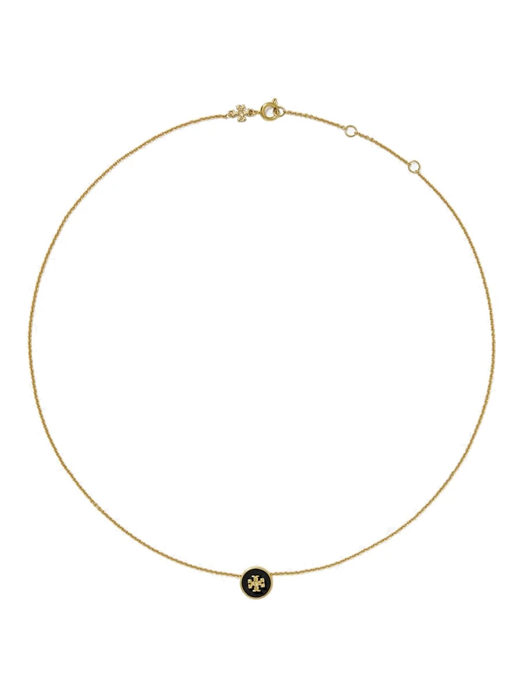 Kira Metallic Necklace with Logo Pendant and Chain-Link Detail on Brass Blend Woman