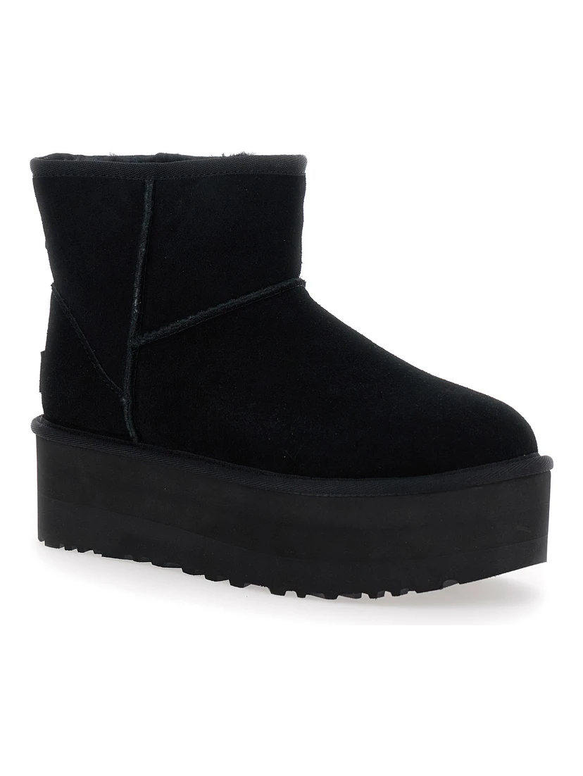 Classic Mini Platform Black Ankle Boots with Platform in Suede Woman
