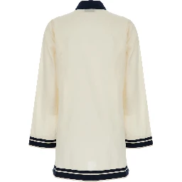 White Caftan with Contrasting Details and Tassel in Cotton Woman