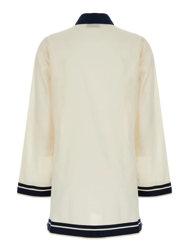 White Caftan with Contrasting Details and Tassel in Cotton Woman alternative