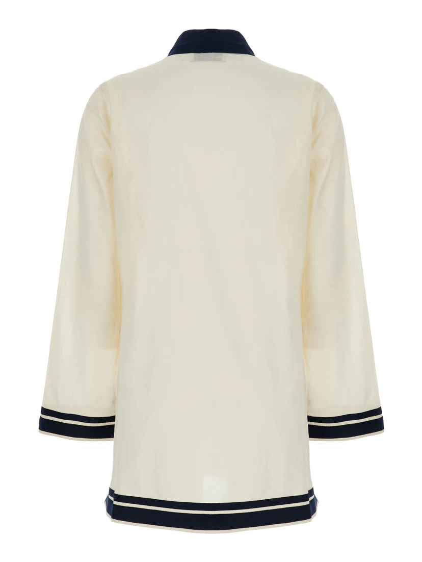 White Caftan with Contrasting Details and Tassel in Cotton Woman