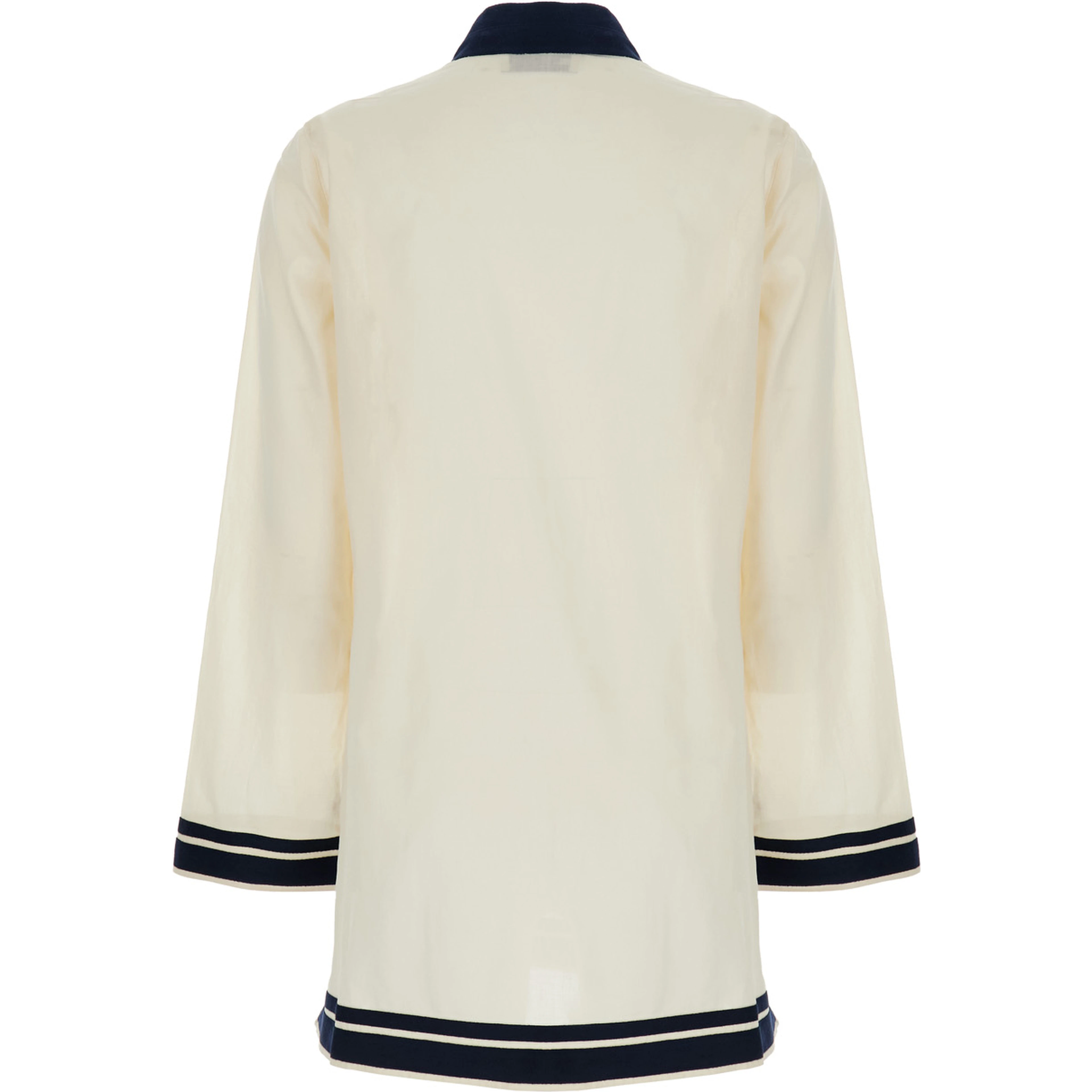 White Caftan with Contrasting Details and Tassel in Cotton Woman
