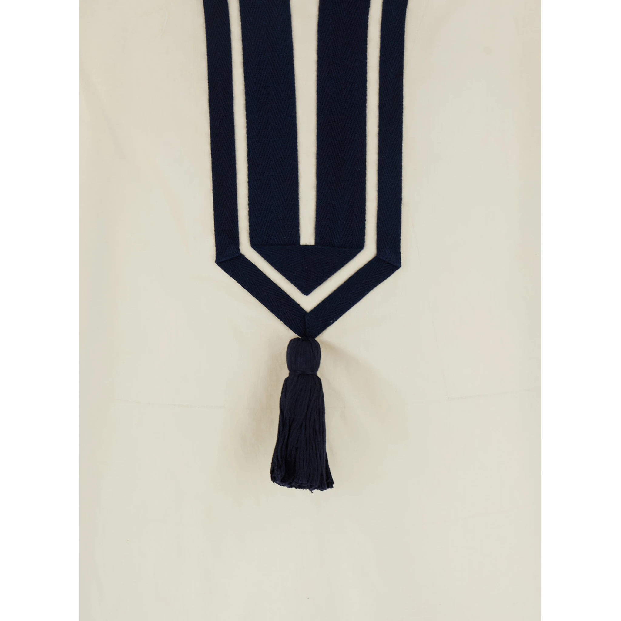 White Caftan with Contrasting Details and Tassel in Cotton Woman