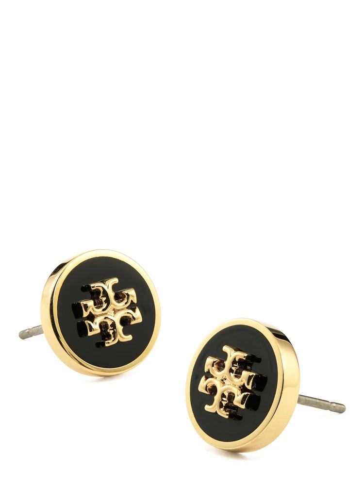 Black Earings with Circular Shape and Double T Motif in Brass Blend Woman alternative