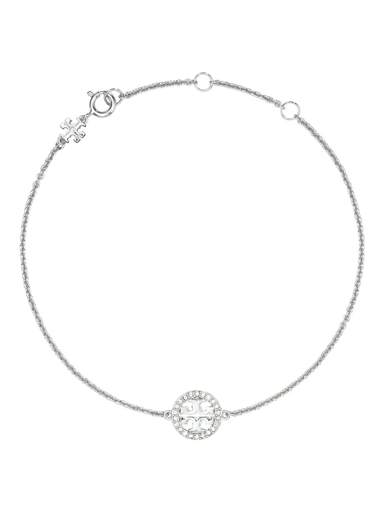 سوار ميلر المعدني ذو السلسلة المتشابكة مع تعليقة حرف T مزدوجة وتزيينات كريستالية من مزيج النحاس للنساء