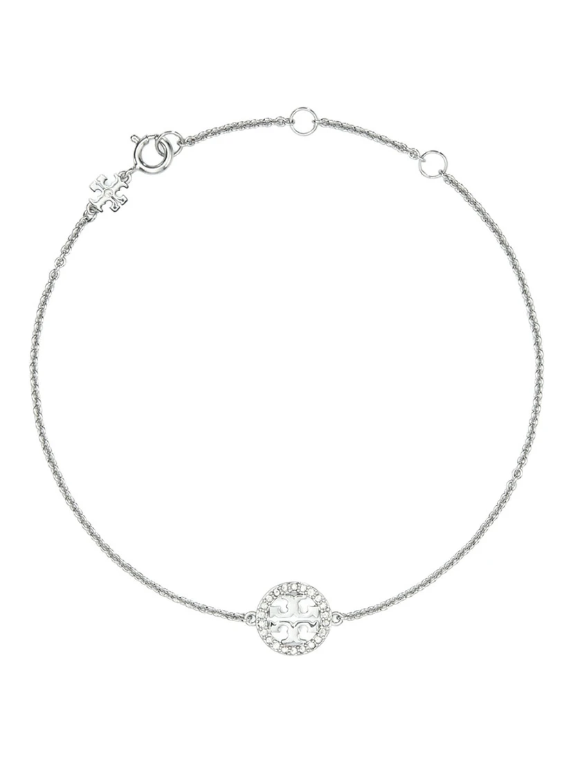 سوار ميلر المعدني ذو السلسلة المتشابكة مع تعليقة حرف T مزدوجة وتزيينات كريستالية من مزيج النحاس للنساء